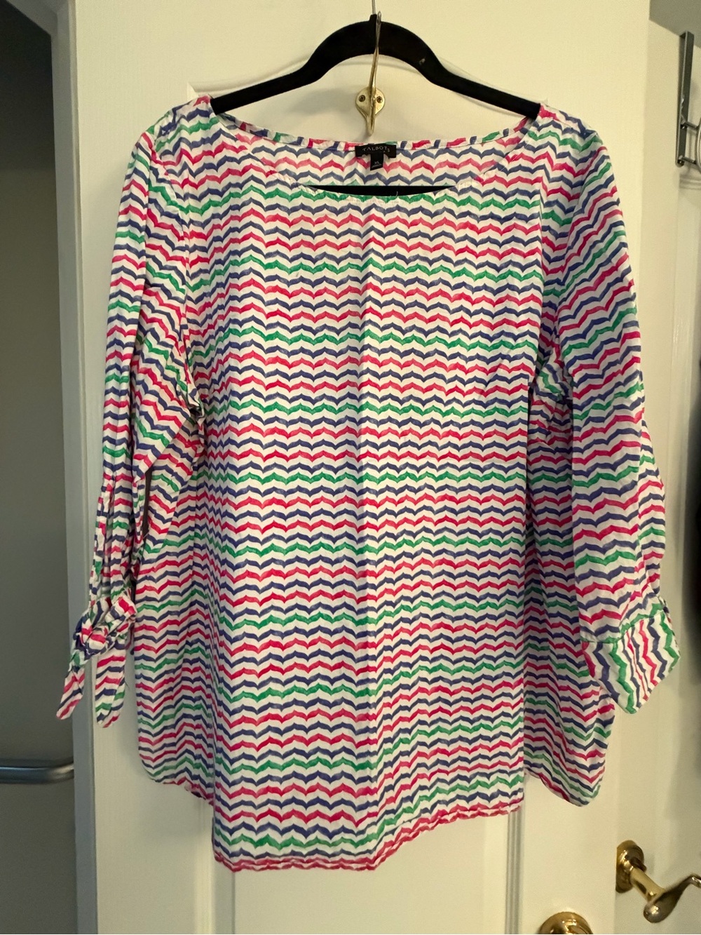 Talbots Chevron Tie-Sleeve Boatneck Blouse — Pink, Green, Blue